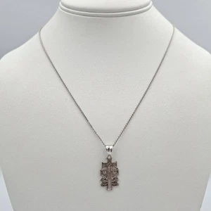 18" 14K White Gold Polished Caravaca Cross Pendant Necklace on Foxtail Chain - Picture 1 of 12