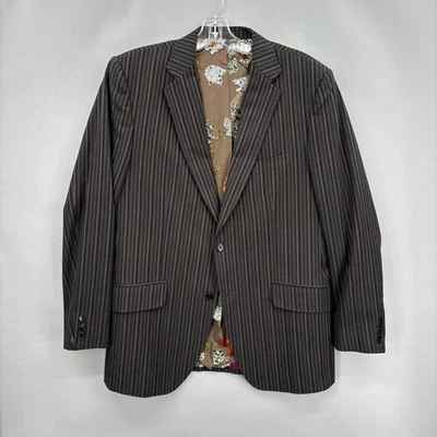 ETRO Blazer Mens 44R Brown Gray Stripe Made Italy Armonia Floral Lined Jacket - Image 1 of 4