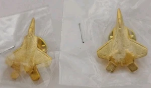 Menge 2 goldfarbene Kampfjet Anstecknadeln Neu aus altem Lagerbestand Militär Flugzeug Luftfahrt Krawatte Tac - Bild 1 von 4
