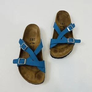 Birkenstock Birkis Blue Footbed Sandals 37 Womens size 6 Strappy Comfort - Picture 1 of 7