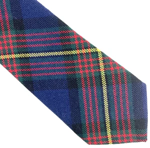 Vintage Lochcarron Mens Tie Short, Blue Green Red Yellow Plaid, 100% Wool - Picture 1 of 8