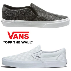 Sneaker slip on attive Vans Asher scarpe da ginnastica nere bianche ghepardo a scacchiera nuove - Foto 1 di 16