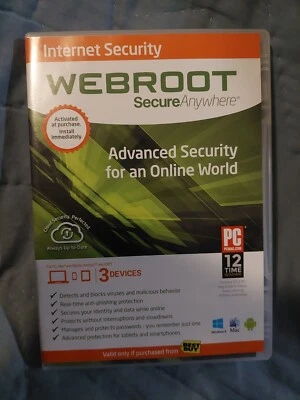 New NOS Webroot Secure Anywhere Internet Security 3 Devices for PC/MAC/Mobile - Image 1 of 4