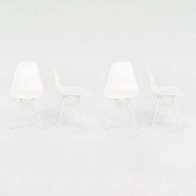 2014 Set aus vier Herman Miller Eames Kunststoffschalenstühlen weiß mit Eiffelbasis - Bild 1 von 4