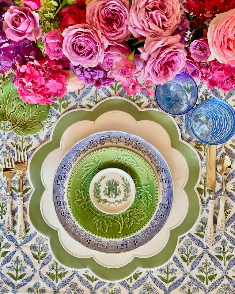 Faux Leather Placemat, Scalloped Edge, Waterproof, Embroidered placemat - Image 1 of 1