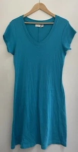 Newport News Women's Solid Blue 100% Cotton Rib-Knit V-Neck Short Sleeve Dress M - Picture 1 of 4