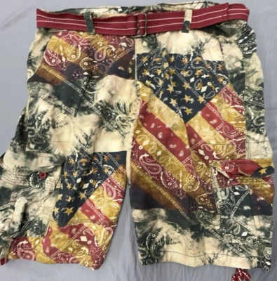 Pantalones Cortos Focus Hombres 44 EE. UU. Bandera Cinturón Algodón Suelto Patinador Hip Hop Y2K Carga Pesada Foto 1 de 4