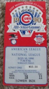 1990 MLB ALL STAR TICKET-NICE-BARRY BONDS & KEN GRIFFEY JR & RANDY JOHNSON 1STs