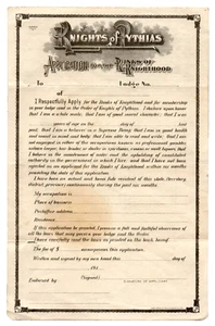 Caballeros de Pitias 1910 Ranks título de caballero formulario de solicitud en blanco estatutos supremos - Imagen 1 de 3