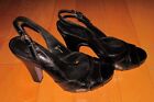Donald J Pliner Wms Black Leather Slingback Open Toe Stacked Heels Vana 6.5