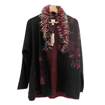 NUEVO CON ETIQUETAS Chicos Vibrante Piel Sintética Embellecida Cárdigan Suéter Frente Abierto Negro Talla S Foto 1 de 4