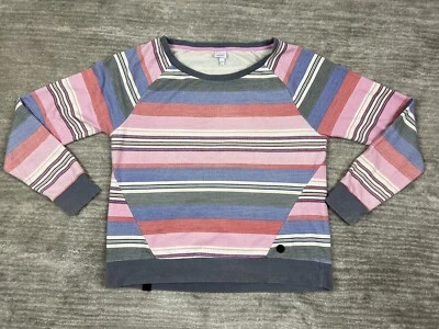 Suéter de banco para mujer grande multicolor a rayas cuello de barco manga larga ligero Foto 1 de 4