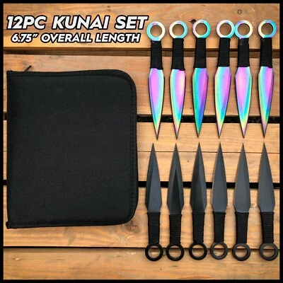12PC Black Tactical Ninja Combat Ninjutsu Kunai Throwing Knife Set + Case - Image 1 of 4