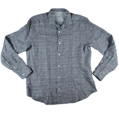 Camisa masculina Eleventy botões XXL branca xadrez platina 100% linho linho - Imagem 1 de 4