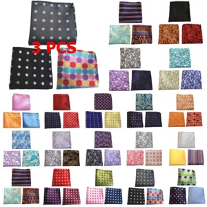 3 PCS Men Flower Paisley Polka Dots Striped Pocket Square Hanky Handkerchief - Picture 1 of 21