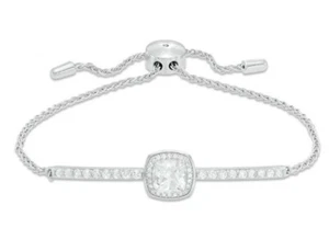 Cushion Cut Lab Created White Sapphire Bolo Bracelet Sterling Silver .925 Zales - Picture 1 of 16