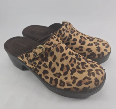 Zueco de cuero de becerro con estampado de leopardo Lands End talla 6 B Foto 1 de 4