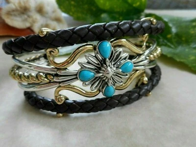 Puño Relios Carolyn Pollack Turquesa 72L envuelto en cuero latón plata esterlina Foto 1 de 4