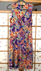 Ralph Lauren Paisley Colorful Sleeveless Faux Wrap Layered Dress Size Medium - Picture 1 of 16