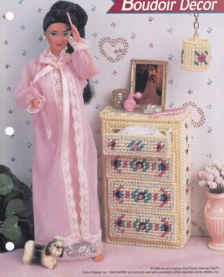 Fashion Doll Plastic Canvas BOUDOIR DECOR Dresser Chest Lampshade PATTERN - Image 1 of 3