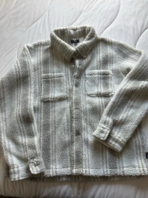 Рубашка шерпа Stussy в полоску натуральный белый кремовый размер средний - Изображение 1 из 3