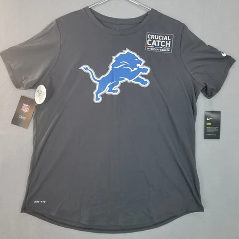 Detroit Lions NFL Crucial Catch Intercept Cancer Nike T-Shirt Womens XL Grey Cover