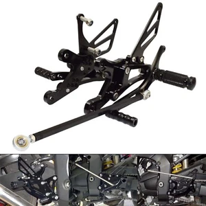 Black Adjustable Rearsets Footrests Foot Pegs Pedals For YAMAHA YZF R1 1998-2003 - Picture 1 of 6