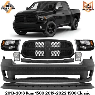 Front Bumper Cover Kit For 2013-18 Ram 1500 2019-2022 1500 Classic - Imagem 1 de 4