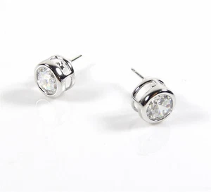Argento Sterling 6mm Trasparente Cz Rotondo Lunetta Rubover Unisex Orecchini A - Foto 1 di 7