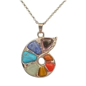 Mixed Chakra Stone Nautilus Chakra Pendant Necklace With 18in Chain - Picture 1 of 10