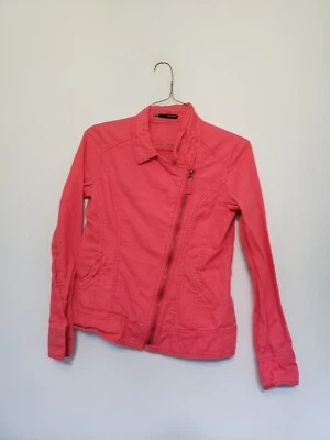 Maurices Womens M Jacket Long Sleeve Linen Blend Melon Pink Asymmetric Full Zip - Image 1 of 4