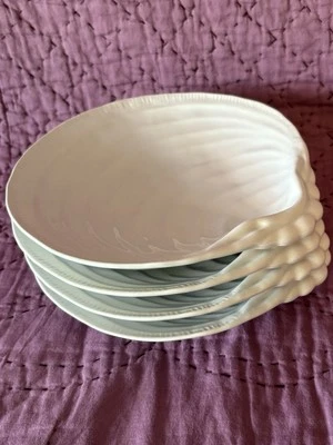 POTTERY BARN White Ceramic Seashore Clamshell Coastal Salad Plates 8" Set of 4 - Image 1 of 4