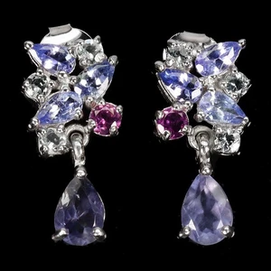 Orecchini in argento sterling 925 pera iolite acquamarina granato tanzanite... - Foto 1 di 13
