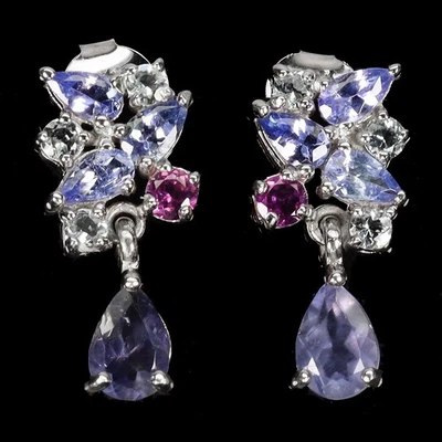 Orecchini in argento sterling 925 pera iolite acquamarina granato tanzanite... - Immagine 1 di 4