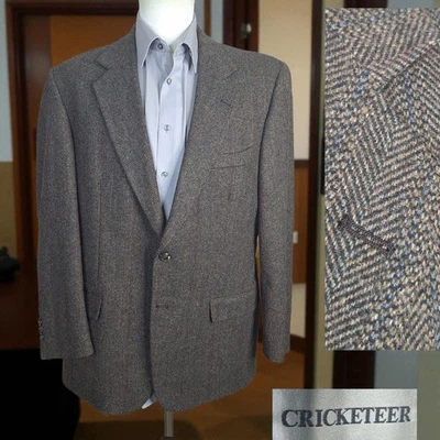 Cricketeer Jacket Blazer Mens 44R Brown Herringbone Stripe Lambswool Wool - Image 1 of 4