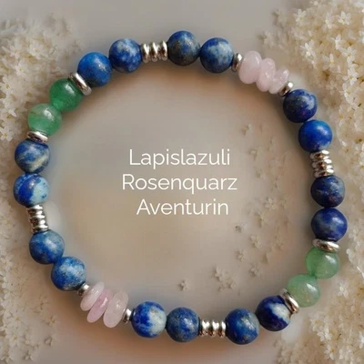 Edelstein Armband: Lapislazuli, Rosenquarz, Aventurin. Wunschlänge. Geschenk. - Bild 1 von 4