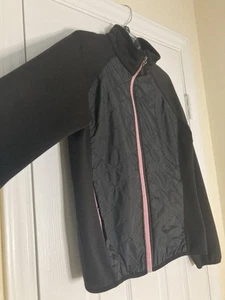 Izod Women's sz M long sleeve Quilted Zipper Black Pink windbreaker Jacket  - Picture 1 of 7