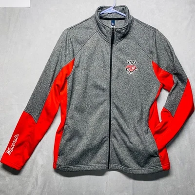 Equipamento para esportes Wisconsin Badgers jaqueta de lã zíper completo adulto grande cinza vermelho - Imagem 1 de 4