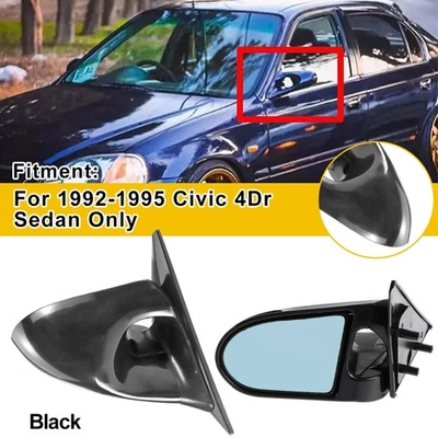 Car Rear View Mirrors Pair Black Manual For 1992-95 Honda Civic - Изображение 1 из 4