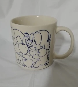 Vintage 1979 Taylor & Ng “Naughty Elephants” Orgy Ceramic Mug Cream & Blue - Picture 1 of 7