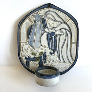 Studio Pottery Wall Sconce Holy Water Front Candle Votive Nativity Jesus Signed - Picture 1 of 6