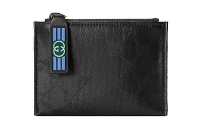 Authentic Men's Gucci Black Canvas Leather GG Crystal Card Case Wallet New - Image 1 of 4