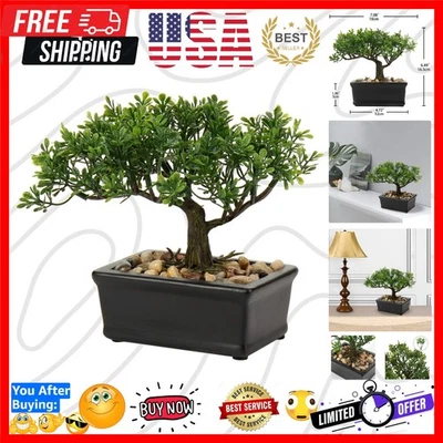 Realistic 6” Juniper Bonsai Tree in Durable Ceramic Pot for Tranquil Spaces - Image 1 of 4