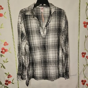 Pigiama donna Victoria Secret top manica lunga nuovo con etichetta taglia large lungo a quadri - Foto 1 di 5