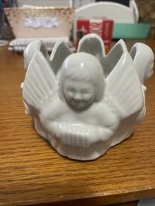 Vintage 1990s Cherub Angel Votive Candle Holder Christmas Winter Musical White - Picture 1 of 6