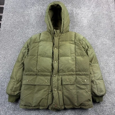 Vintage Eddie Bauer Kara Koram Jacket Men L Green Puffer Parka Hooded Goose Down - Image 1 of 4