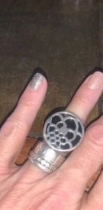 Silpada Sterling Silver 925 Gorgeous Floral Changeable Onyx Disk Ring Sz 7.5 - Picture 1 of 5