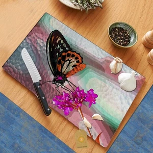Butterfly Flowers Glass Cutting Board Hot Plate Trivet - Picture 1 of 1