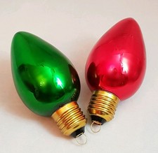 Christmas Bulb Ornament Glass Set 2 Red Green Vintage Large 5" Christmas Decor