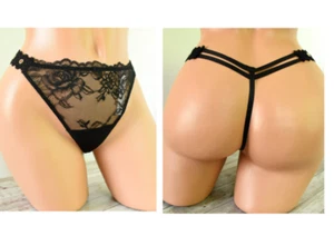 Victoria's Secret MEDIUM *SEHR SEXY* V-STRING-TANGA ROSE SPITZE & ÖSEN *schwarz* - Bild 1 von 6